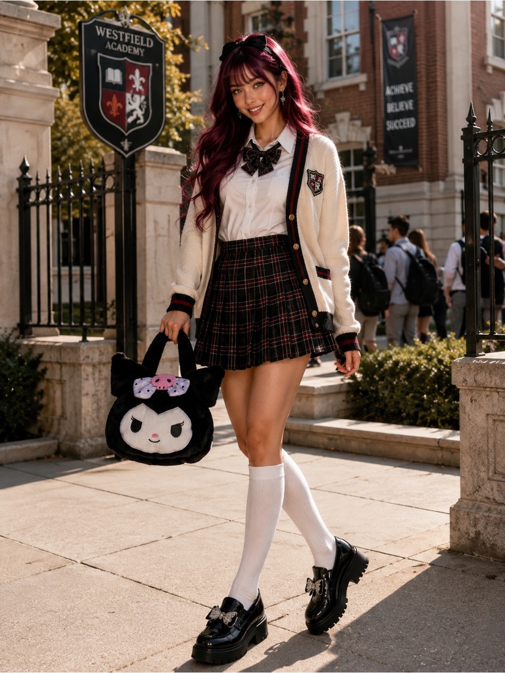 Sanrio Kuromi Plush Handbag in Black with Pink and Lavender Accents